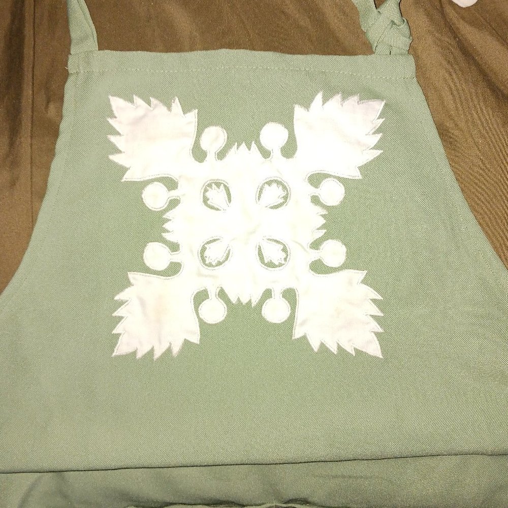 Hand made Apron, light green snowflake design